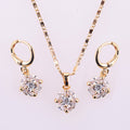 18K Gold Plated Luxury Round Cushion-Cut Zircon Necklace & Drop Earrings Jewelry Set