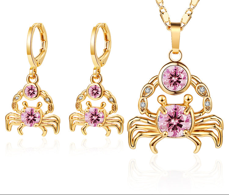 18K Gold Plated Luxury Elegant Crab AAA Zircon Pendant Necklace & Earrings Jewelry Set