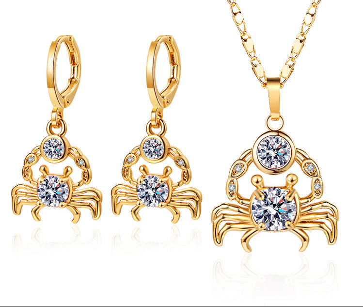 18K Gold Plated Luxury Elegant Crab AAA Zircon Pendant Necklace & Earrings Jewelry Set