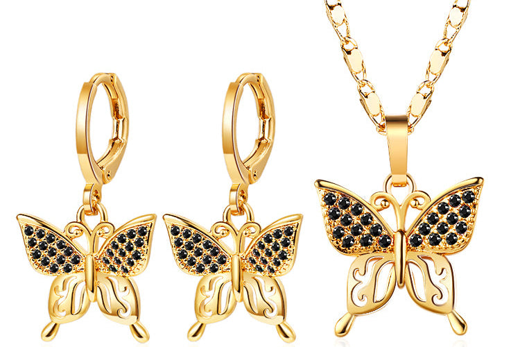 18K Gold Plated Colorful Butterfly Necklace & Earrings Jewelry Set