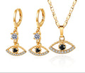 18K Gold Plated Mystic Evil Eye AAA Cubic Zirconia Necklace & Huggie Earrings Jewelry Set