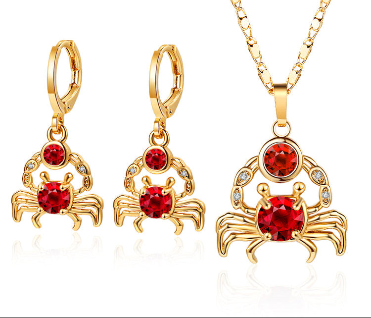 18K Gold Plated Luxury Elegant Crab AAA Zircon Pendant Necklace & Earrings Jewelry Set
