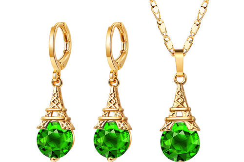 18K Gold Plated Eiffel Tower Necklace & Earrings Jewelry Set with Cubic Zirconia