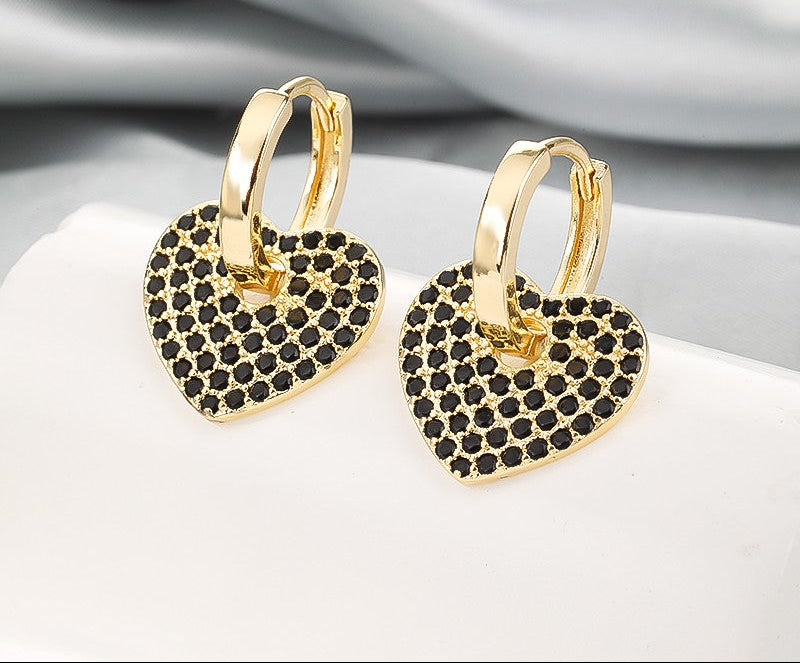 18K Gold Plated Romantic Pave Cubic Zirconia Heart Huggie Hoop Earrings