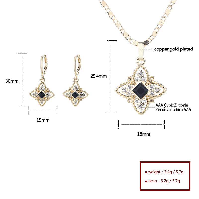 18K Gold Plated Luxury Four-Leaf Floral Cubic Zirconia Necklace & Earrings Jewelry Set