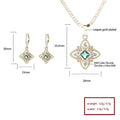 18K Gold Plated Luxury Four-Leaf Floral Cubic Zirconia Necklace & Earrings Jewelry Set