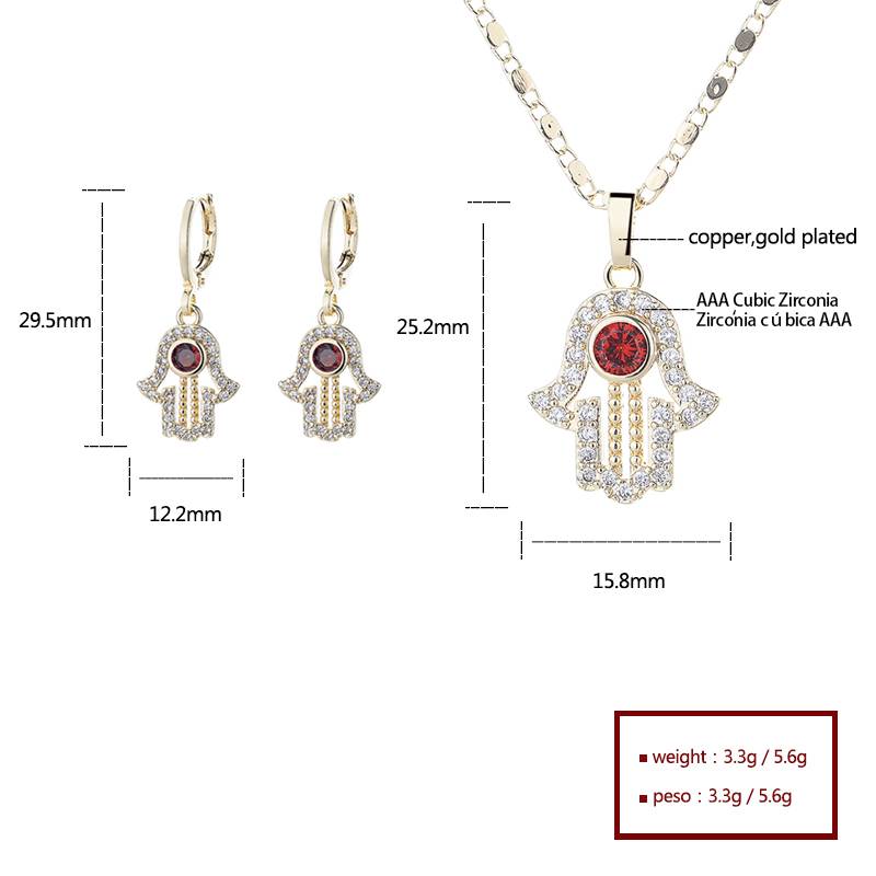 18K Gold Plated Hamsa Hand Protection Pendant Necklace & Huggie Earrings Jewelry Set