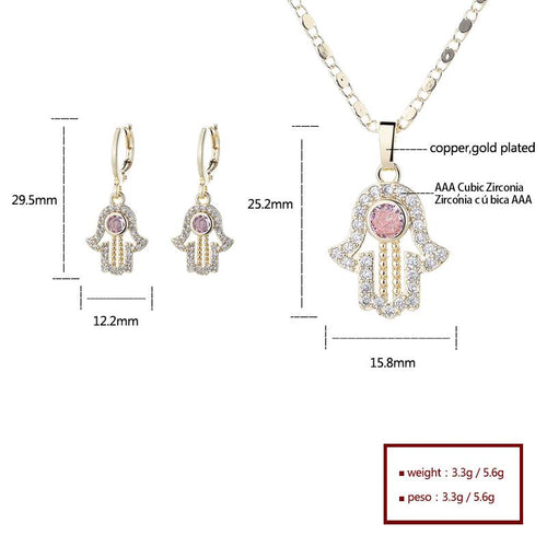 18K Gold Plated Hamsa Hand Protection Pendant Necklace & Huggie Earrings Jewelry Set