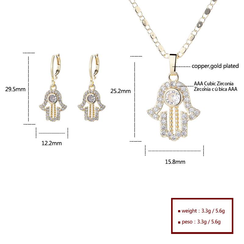 18K Gold Plated Hamsa Hand Protection Pendant Necklace & Huggie Earrings Jewelry Set