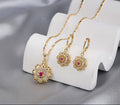 18K Gold Plated Vintage Floral Zircon Necklace & Earrings Jewelry Set