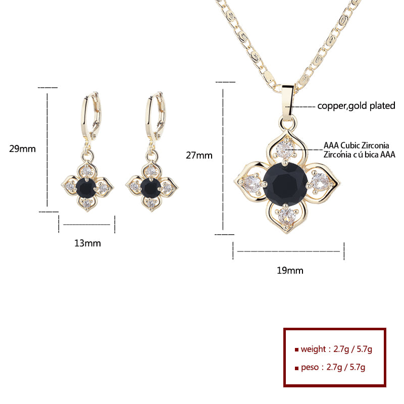 18K Gold Plated Four-Leaf Flower Crystal Pendant Necklace & Leverback Earrings Jewelry Set