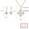18K Gold Plated Four-Leaf Flower Crystal Pendant Necklace & Leverback Earrings Jewelry Set