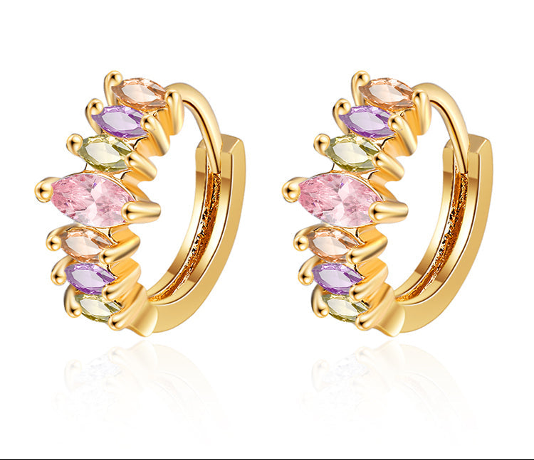 18K Gold Plated Colorful Marquise CZ Stone Geometric Hoop Earrings for Women