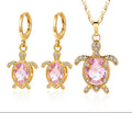 18K Gold Plated Cute Turtle Cubic Zirconia Necklace & Earrings Jewelry Set