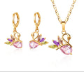 18K Gold Plated Elegant Beautiful Swan Zirconia Pendant Necklace & Earrings Jewelry Set