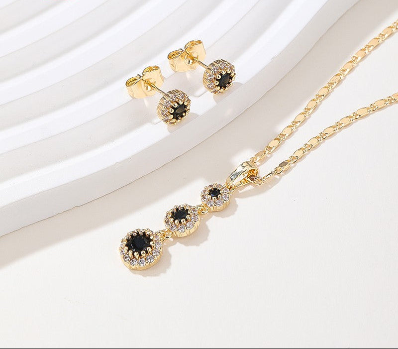 18K Gold Plated Emerald Green Tassel Halo Zircon Necklace & Earrings Jewelry Set