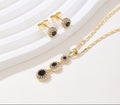 18K Gold Plated Emerald Green Tassel Halo Zircon Necklace & Earrings Jewelry Set
