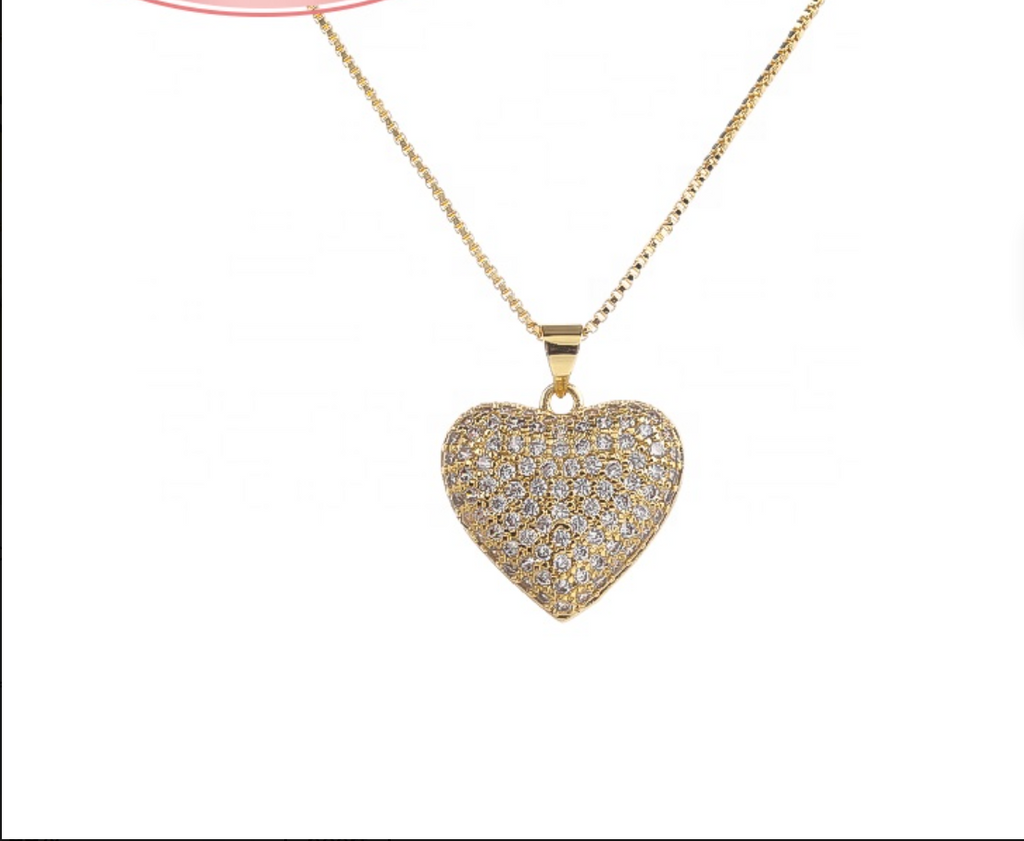 18K Gold Plated Heart Pendant Necklace with Cubic Zirconia Link Chain for Women