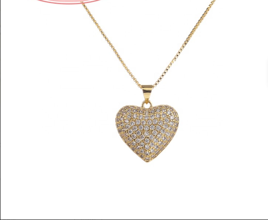 18K Gold Plated Heart Pendant Necklace with Cubic Zirconia Link Chain for Women