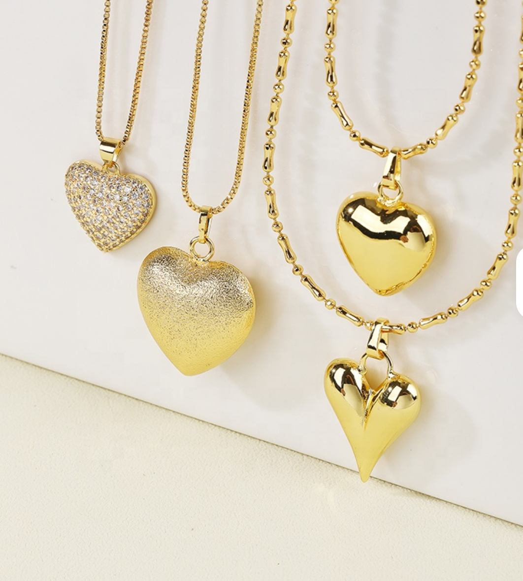 18K Gold Plated Heart Pendant Necklace with Cubic Zirconia Link Chain for Women