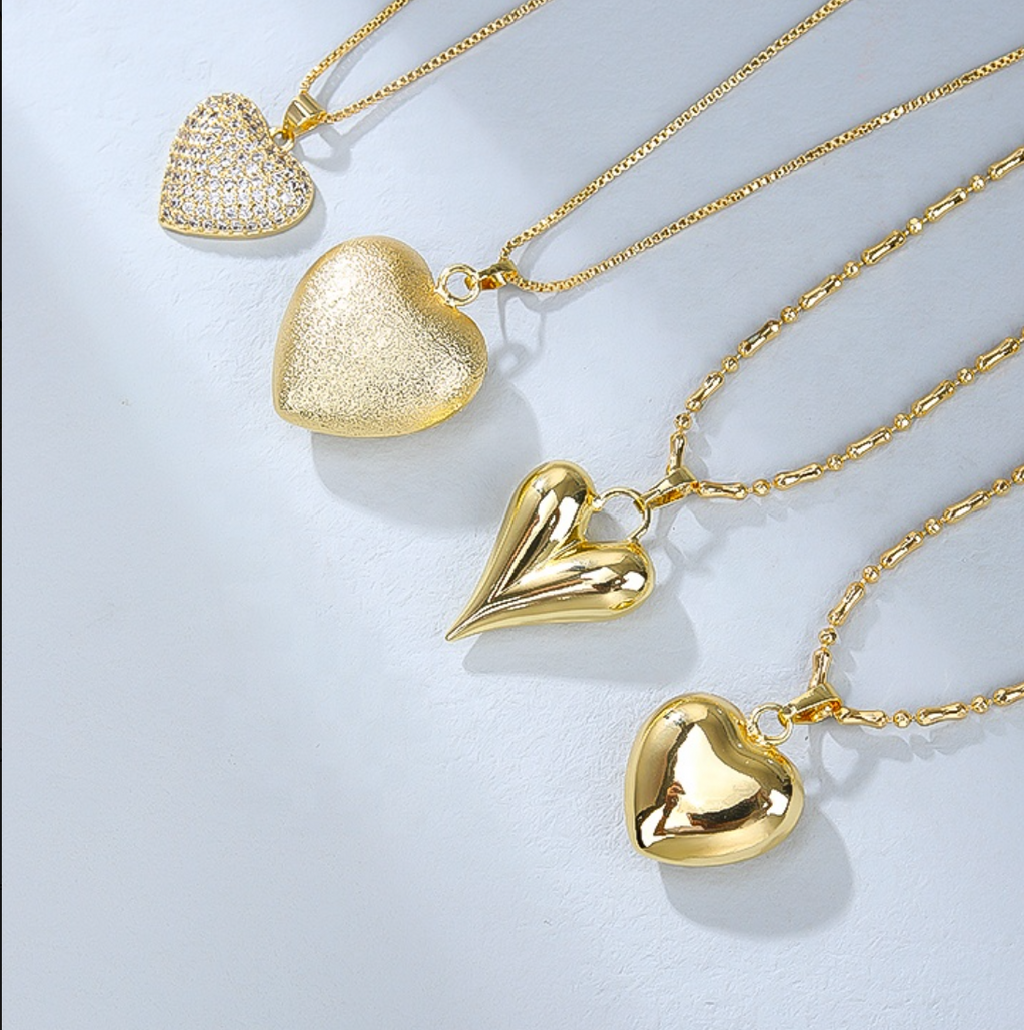 18K Gold Plated Heart Pendant Necklace with Cubic Zirconia Link Chain for Women