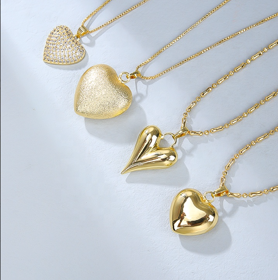 18K Gold Plated Heart Pendant Necklace with Cubic Zirconia Link Chain for Women