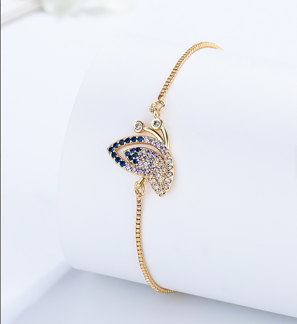 18K Gold Plated Adjustable Push-Pull Chain Bracelet with Sparkling Cubic Zirconia Charm