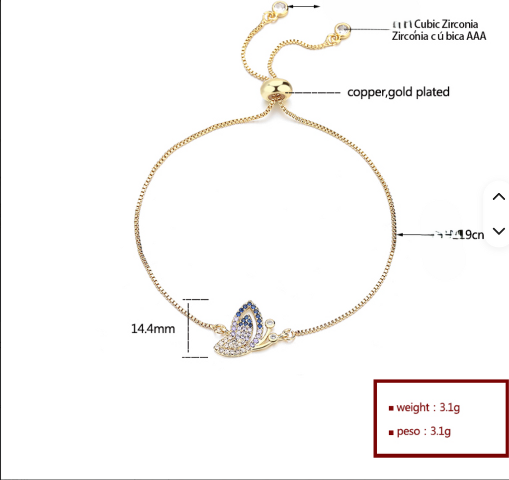 18K Gold Plated Adjustable Push-Pull Chain Bracelet with Sparkling Cubic Zirconia Charm