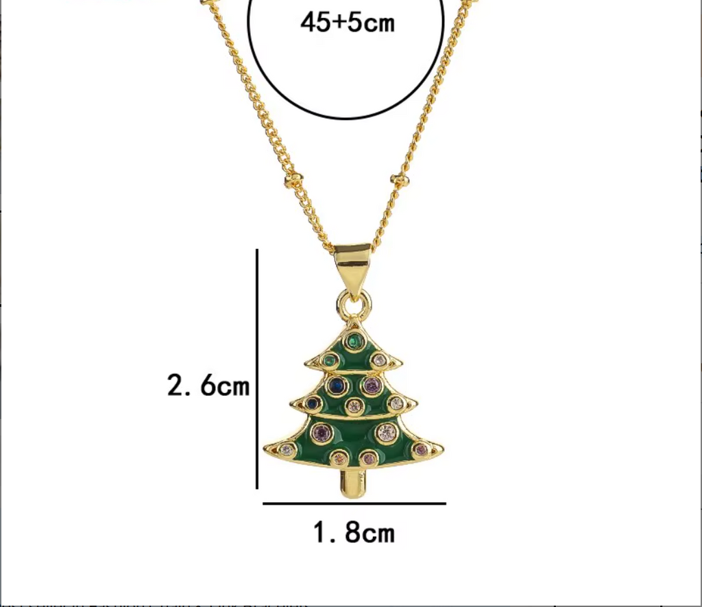18K Gold Plated Christmas Tree Pendant Necklace with Cubic Zirconia for Women