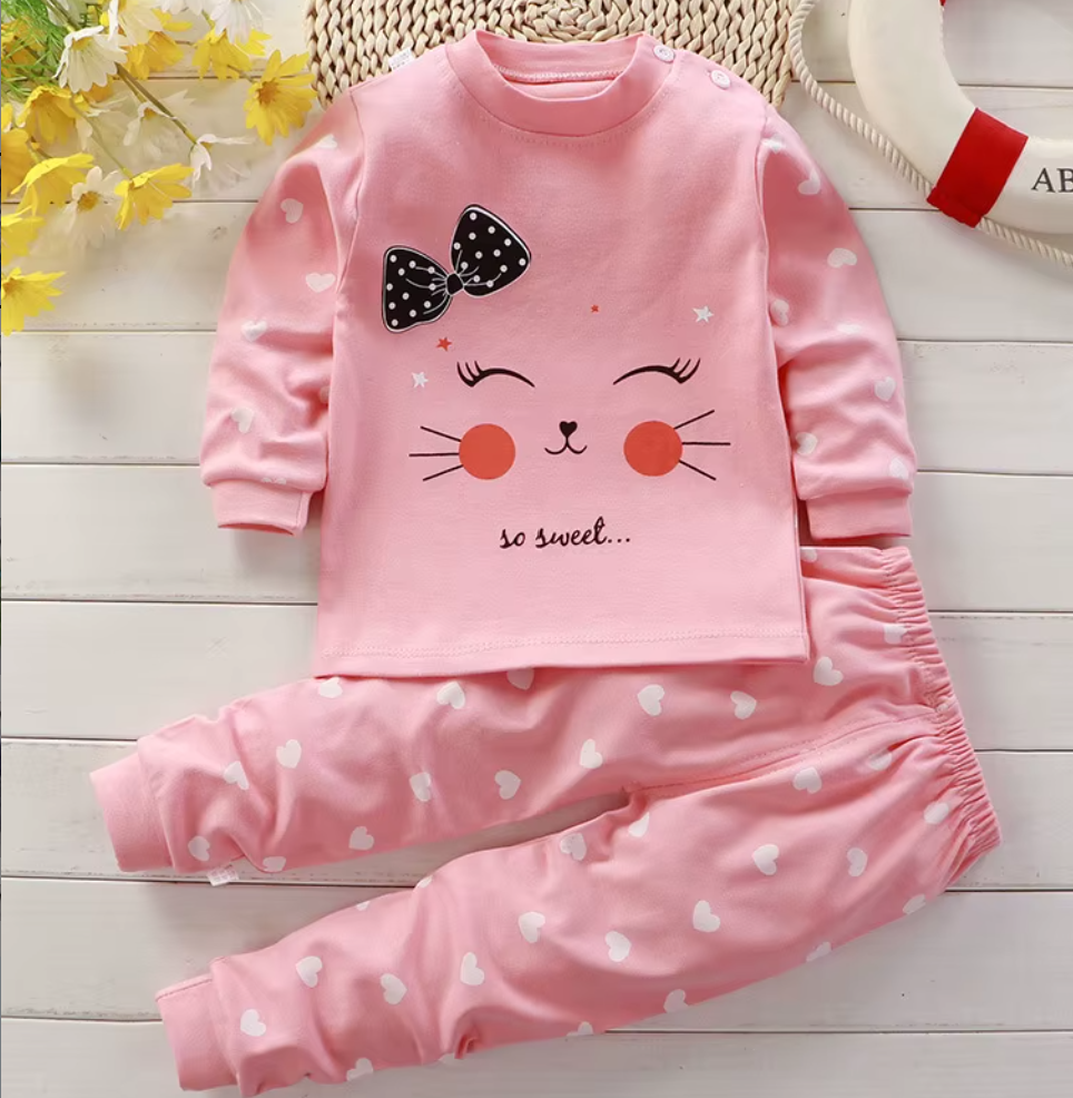 Premium Organic Cotton Kids Pajama Set - "So Sweet" Kitten Edition