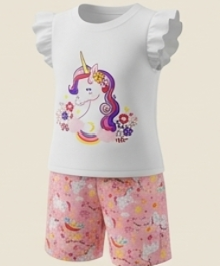 Premium 100% Pure Cotton Magical Unicorn Summer Short Set - Flutter Sleeve Edition