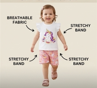 Premium 100% Pure Cotton Magical Unicorn Summer Short Set - Flutter Sleeve Edition