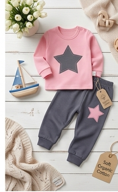 Premium Organic Cotton Kids Pajama Set - "Starry Night" Pink & Gray Edition