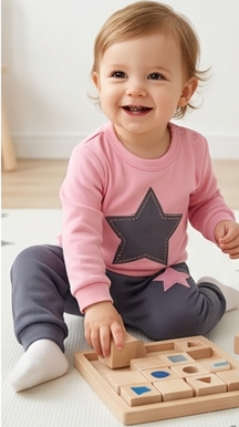 Premium Organic Cotton Kids Pajama Set - "Starry Night" Pink & Gray Edition
