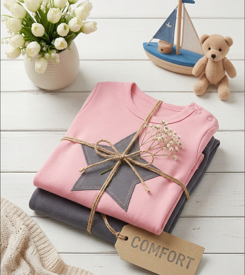 Premium Organic Cotton Kids Pajama Set - "Starry Night" Pink & Gray Edition