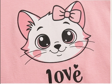 Premium 100% Pure Cotton Sweet Kitty Summer Short Set - Flutter Sleeve Edition