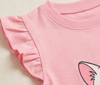 Premium 100% Pure Cotton Sweet Kitty Summer Short Set - Flutter Sleeve Edition