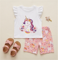 Premium 100% Pure Cotton Magical Unicorn Summer Short Set - Flutter Sleeve Edition