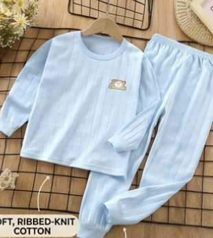 Premium Organic Cotton Kids Pajama Set - Little Bear Sky Blue Edition