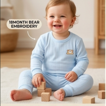 Premium Organic Cotton Kids Pajama Set - Little Bear Sky Blue Edition