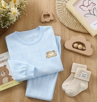 Premium Organic Cotton Kids Pajama Set - Little Bear Sky Blue Edition