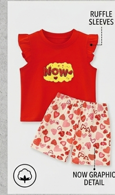 Premium 100% Pure Cotton "Now" Hearts Summer Short Set - Flutter Sleeve Edition