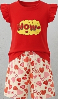 Premium 100% Pure Cotton "Now" Hearts Summer Short Set - Flutter Sleeve Edition