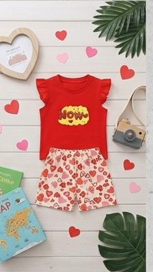 Premium 100% Pure Cotton "Now" Hearts Summer Short Set - Flutter Sleeve Edition