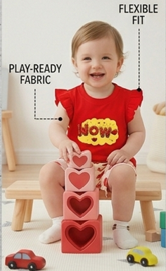 Premium 100% Pure Cotton "Now" Hearts Summer Short Set - Flutter Sleeve Edition