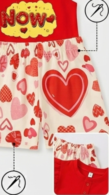 Premium 100% Pure Cotton "Now" Hearts Summer Short Set - Flutter Sleeve Edition