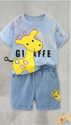 Premium Cotton Kids Summer Short Set - Playful Giraffe Edition