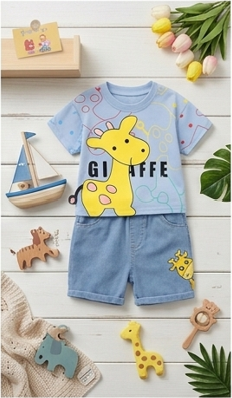 Premium Cotton Kids Summer Short Set - Playful Giraffe Edition