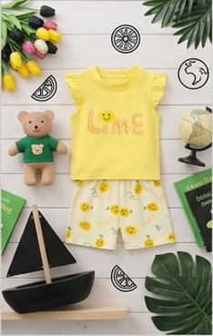 Premium 100% Pure Cotton Zesty Lime Summer Short Set - Flutter Sleeve Edition
