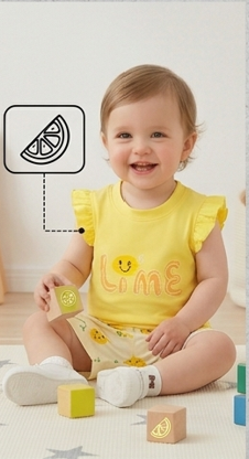 Premium 100% Pure Cotton Zesty Lime Summer Short Set - Flutter Sleeve Edition
